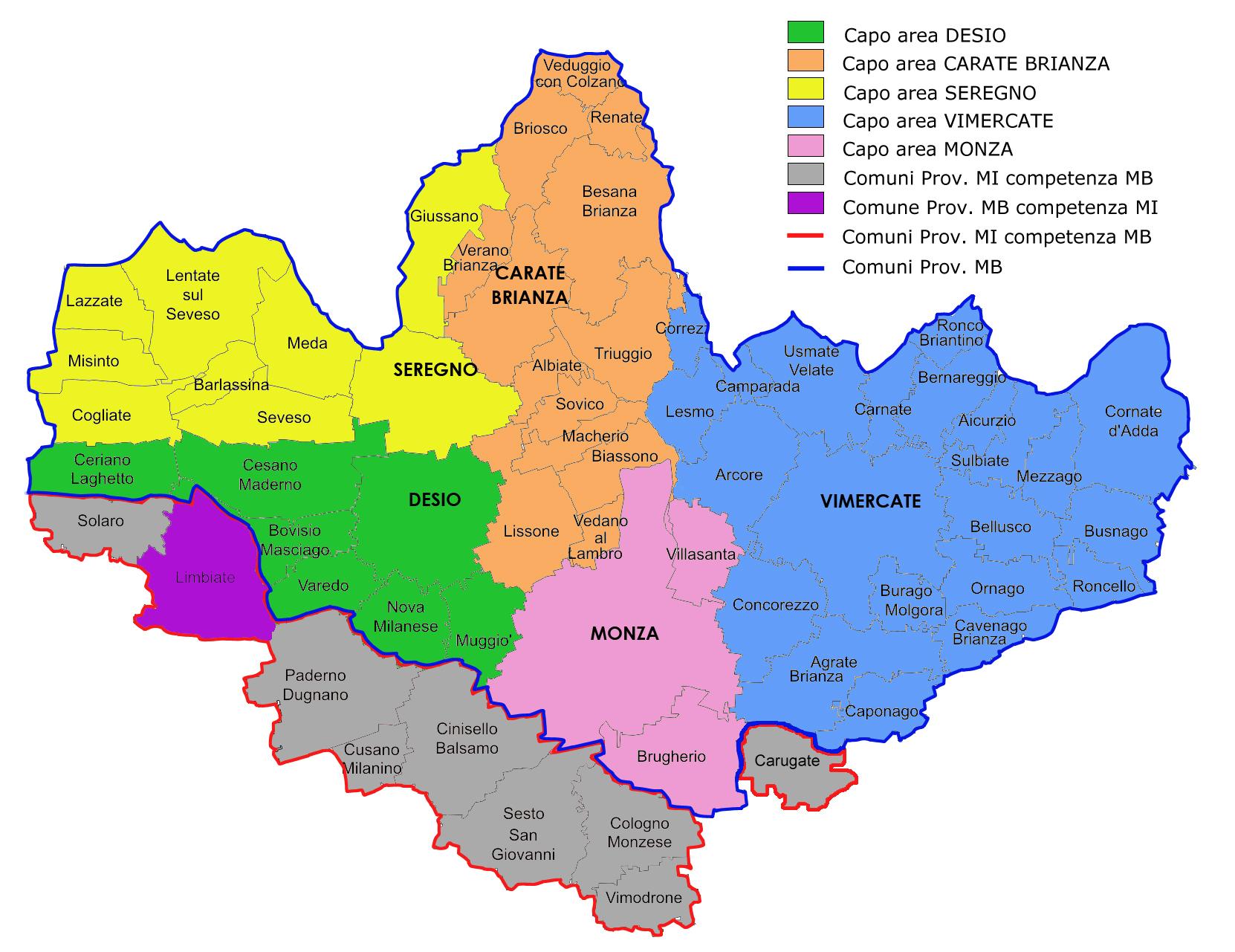 Cartina Circondario Tribunale di Monza